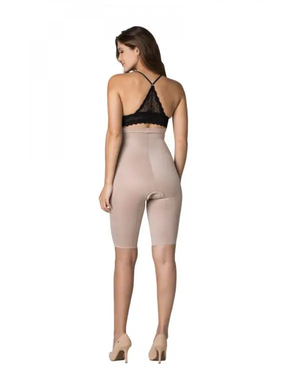 Cinta Bermuda cós alto, malha compressiva, pós cirúrgica, pós parto, fecho frontal, alça 3 pontas, reforço abdominal, Modelo 208. - Imagem 2