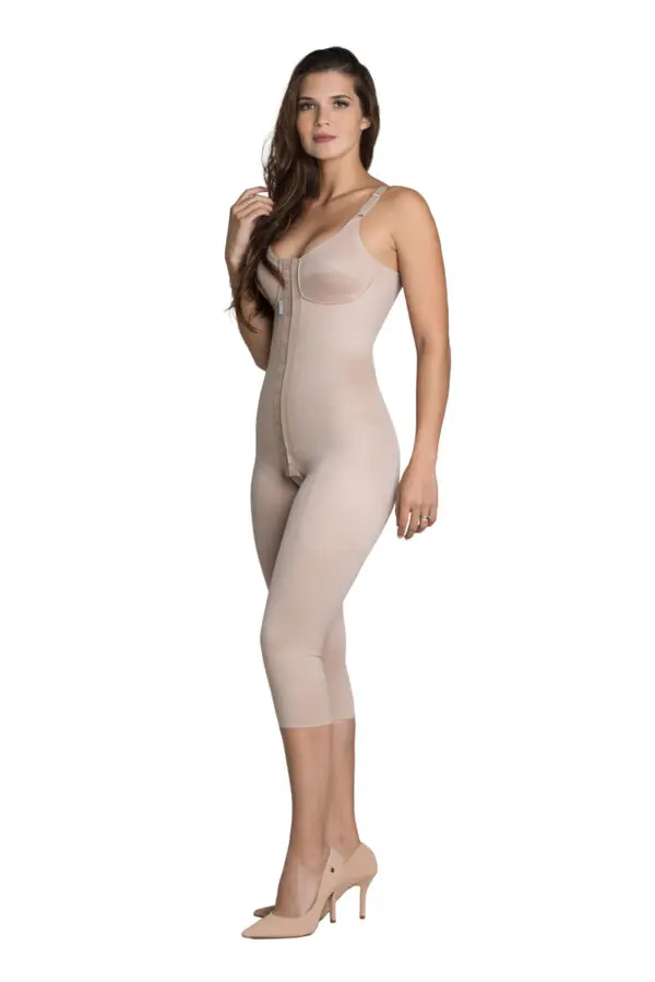 Cinta modeladora, pós cirúrgica, malha compressivia, alça regulável, fecho frontal, reforço abdominal, até panturrilha, Modelo 206 - Imagem 2