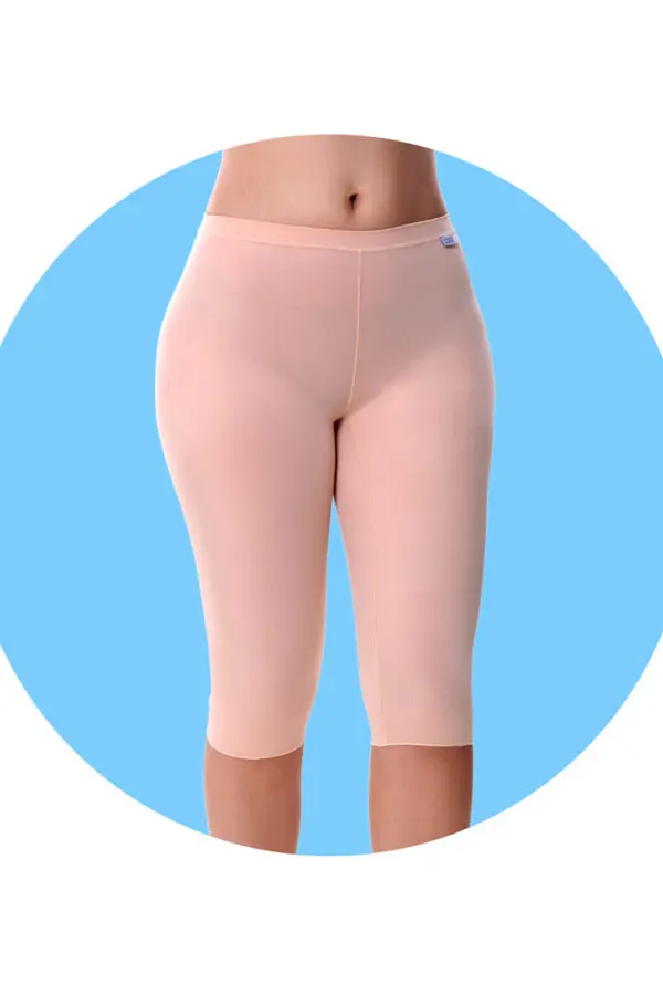 Ventre e coxa até joelho, malha compressiva, tratamento pós queimadura, queloide, Modelo Q 661