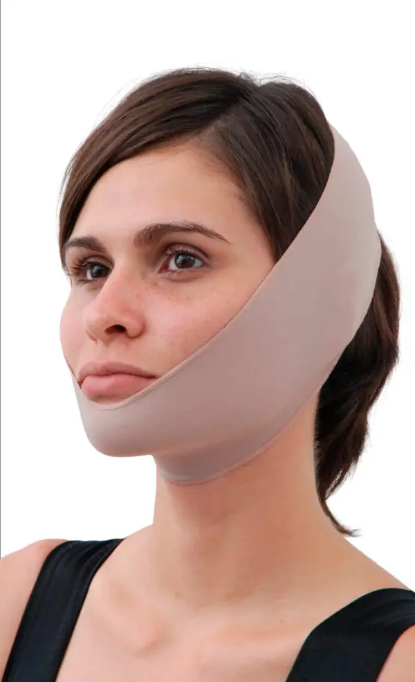 Faixa mentoniana, malha compressiva, otoplastia, papada, modelo 801